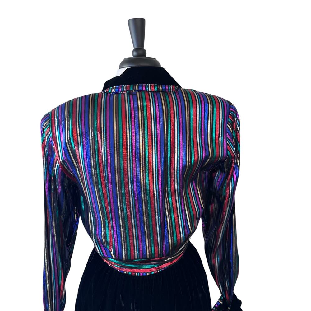 Christa New York Vintage Metallic‎ Striped Velvet Gown Maxi Shirt Dress Size 10 - Picture 11 of 16